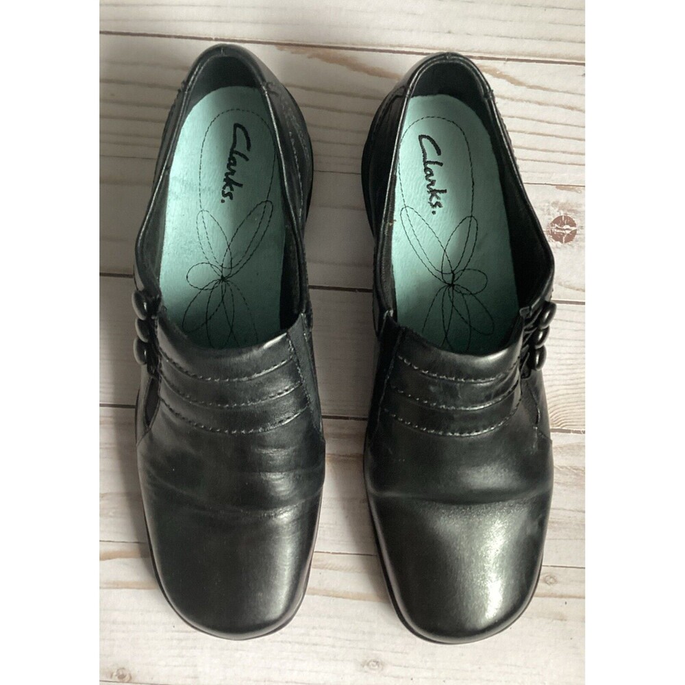 Clarks Music Women’s Black Mules Clogs Shoes 3 Button Detail On Top Size 7.5 - Picture 5 of 7